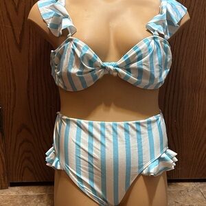No Boundaries Blue and White Striped Bikini
